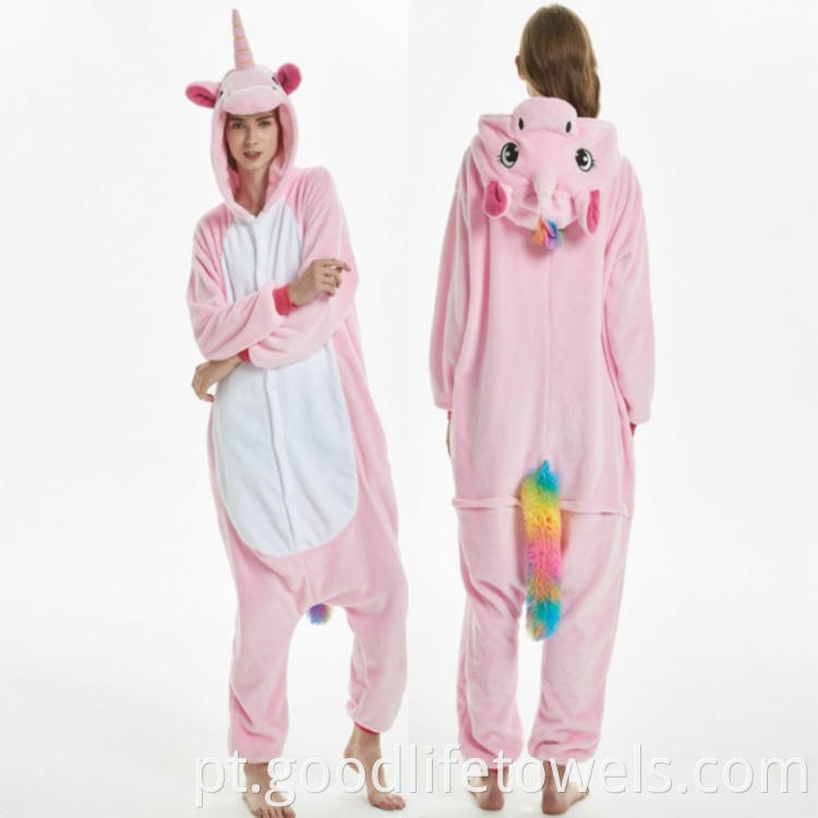 Cute Woman Flannel One Piece Hooded Pajamas Sleepwear